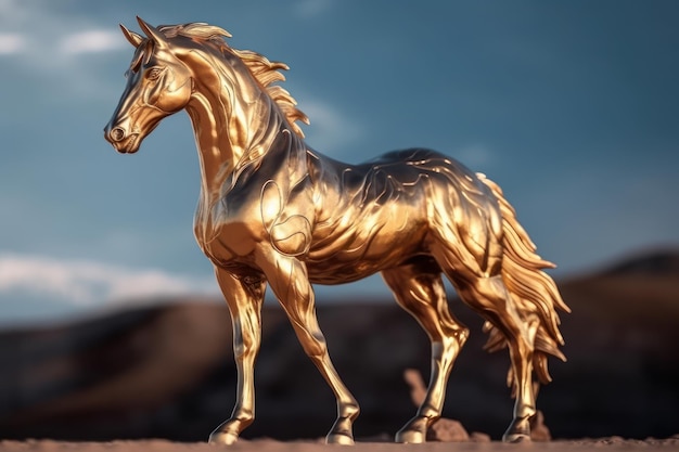 Estátua de cavalo dourado IA generativa