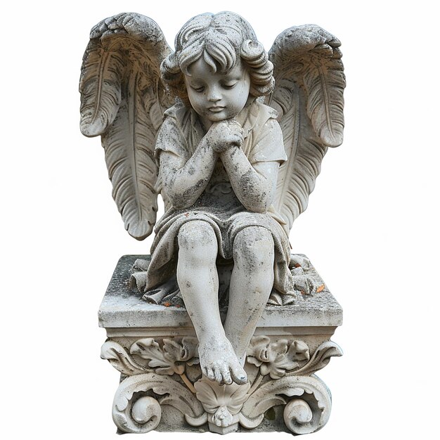 Foto estátua de criança anjo isolada em fundo branco
