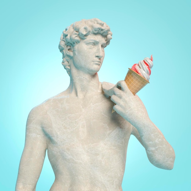 Estátua de David por Michelangelo com renderizações 3D de casquinha de sorvete