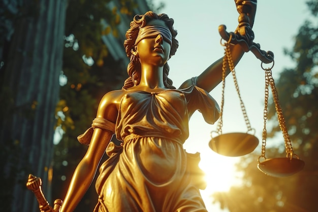 Foto estátua de lady justice segurando uma balança de justiça