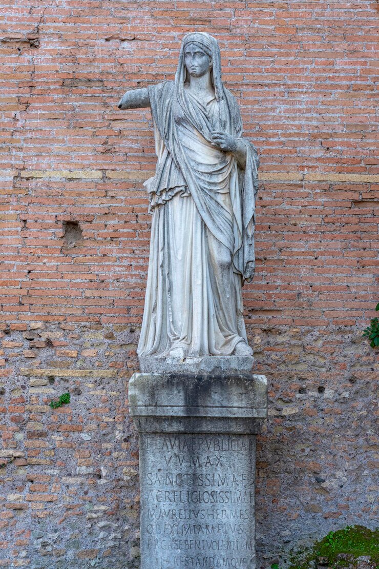 Foto estátua de pedra dentro da colina palatina no espaço da ordem sacerdotal das vestias roma