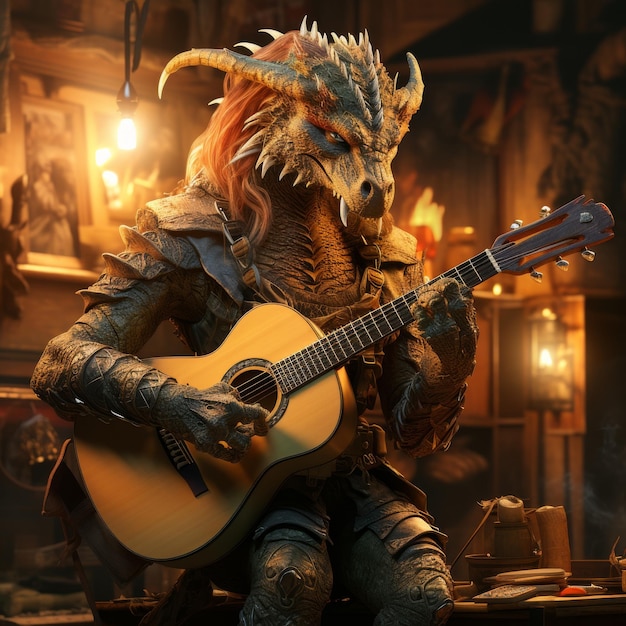 Foto estátua de um monstro tocador de guitarra