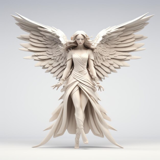 Estatua detallada de ángel impresa en 3D con personajes inspirados en manga
