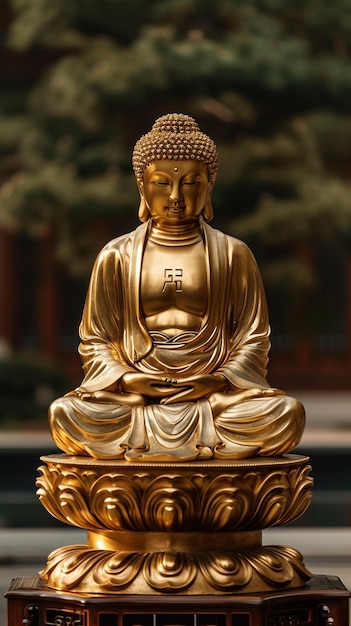 estatua dorada de Buda sentado en una postura de meditación