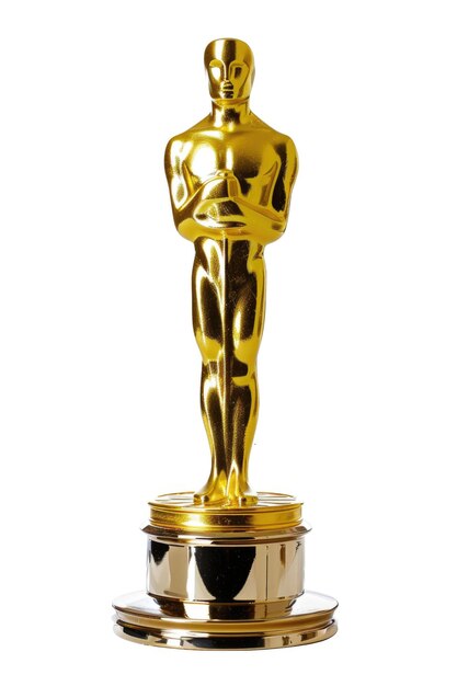 Estatua dorada de Oscar sobre un fondo blanco
