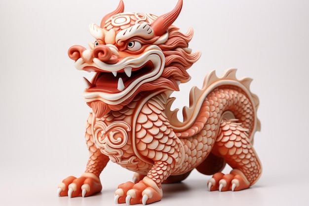 Estatua de dragón de cerámica que simboliza la prosperidad en el Año Nuevo Lunar aislada sobre un fondo blanco
