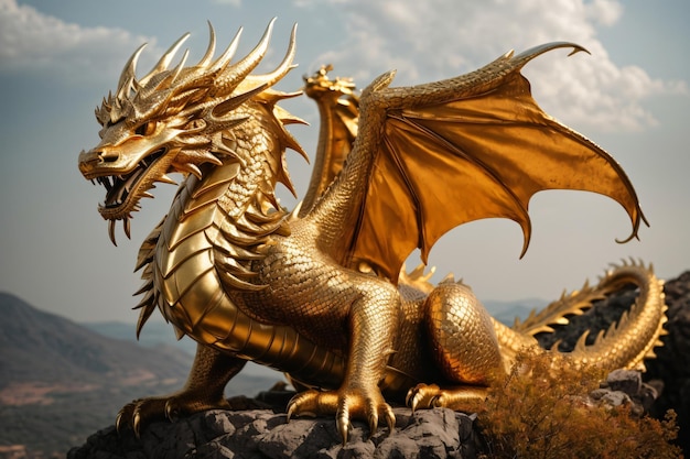 Estatua del dragón dorado chino