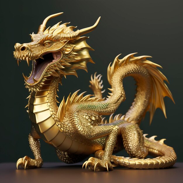 Estatua de dragón dorado Dragón chino hecho de oro AI Generativo