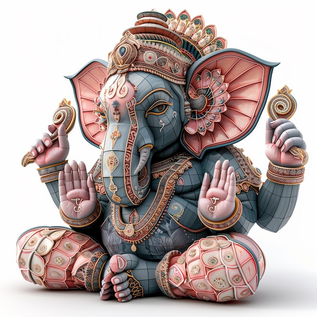 estatua de un elefante con una corona y una mano en el aire generativo ai