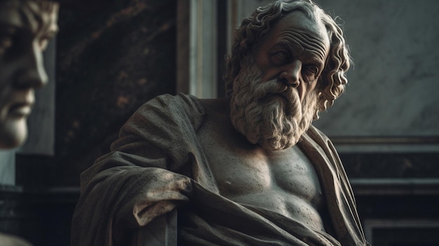 Una estatua de una estatua griega con cara de hombre y barba.