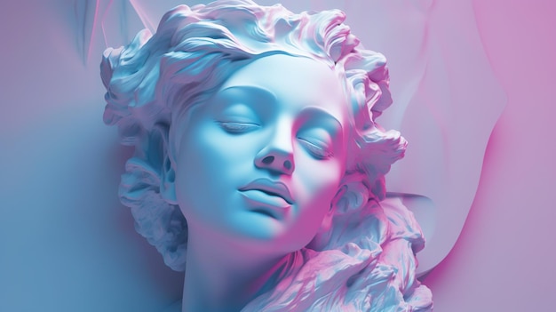 Estatua femenina de yeso Escultura de yeso del rostro de una mujer Arte cartel moderno en colores rosados Amor belleza feminismo arte