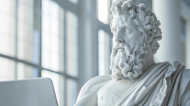 Estatua del filósofo griego Zeus en la biblioteca de Atenas Grecia