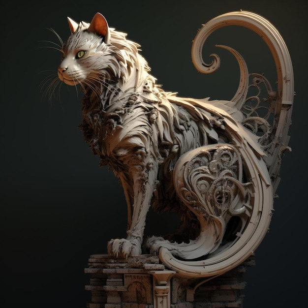 una estatua de gato con un gato en la espalda