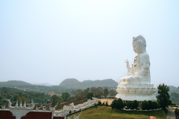 Estatua de Guanyin en el templo chino Wat Hyua Pla Kang en Chiang Rai