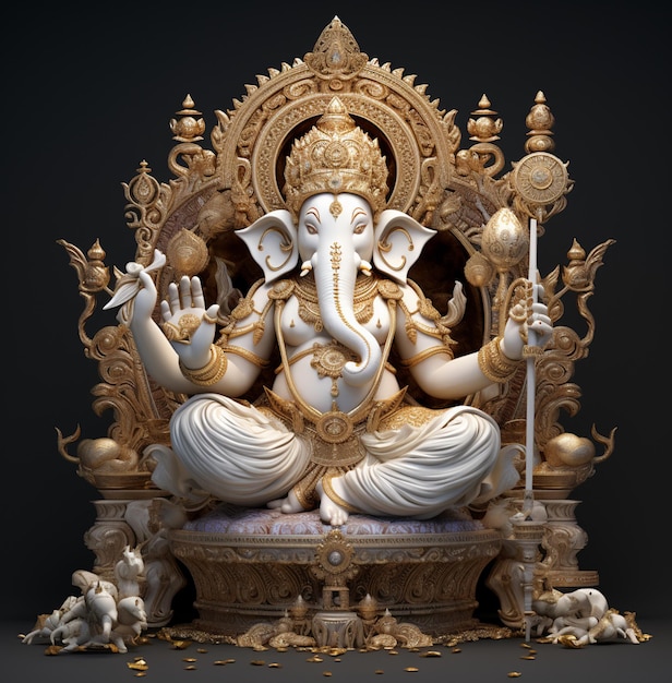 Foto estatua hindú de ganesh en oro imagen 3d