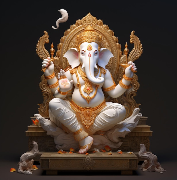 Estatua hindú de Ganesh en oro imagen 3D