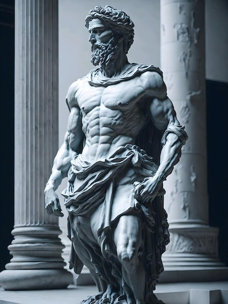 Una estatua de un hombre antiguo con un cuerpo blanco y un cuerpo blanco.
