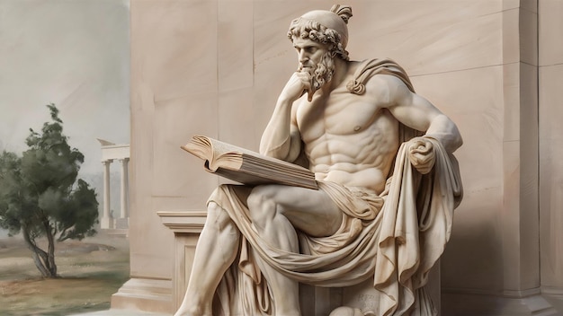 Foto una estatua de un hombre griego leyendo un libro