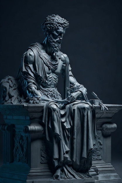 una estatua de un hombre con un libro y una pluma.