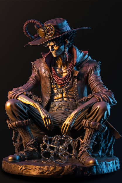 Una estatua de un hombre con un sombrero con la palabra muerto.