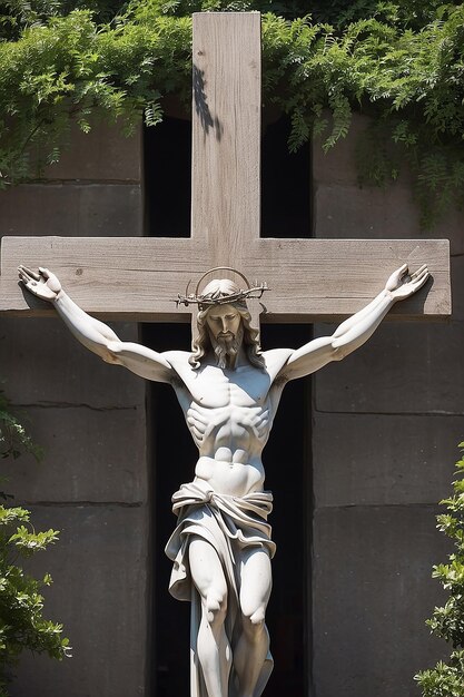 Foto una estatua de jesús está delante de una cruz