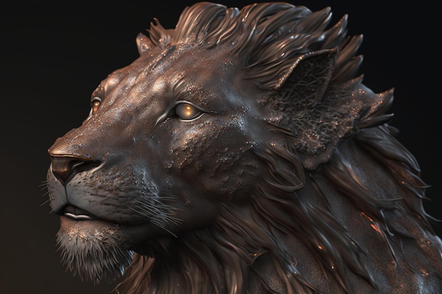 Estatua de un león de hierro en un brillo ardiente IA generativa