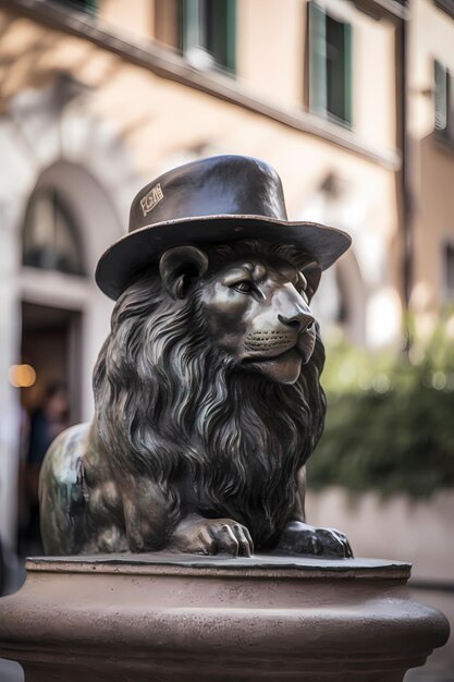 Foto una estatua de león con un sombrero