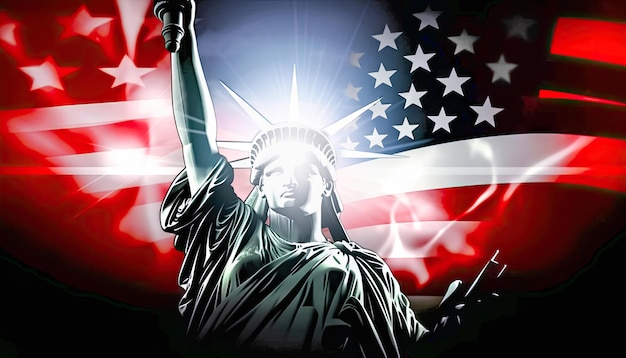 Estatua de la libertad y las barras y estrellas Un símbolo de la herencia estadounidense IA generativa