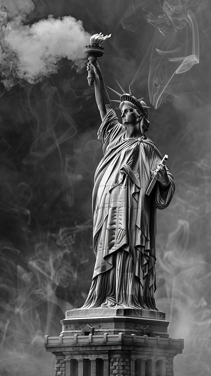 La Estatua de la Libertad en blanco y negro