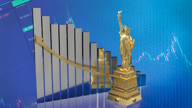 La estatua de la libertad en Business chart Background 3d rendering