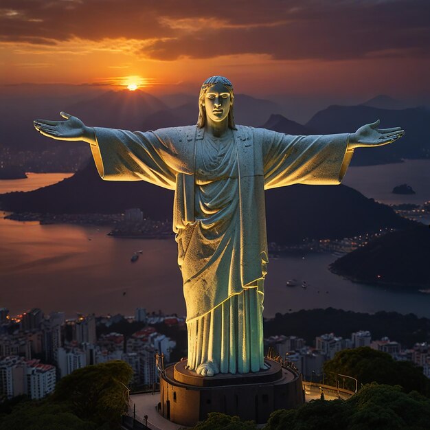 una estatua de la libertad con el cielo en el fondo