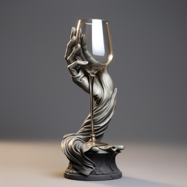 Estatua linda de una mano sosteniendo una copa de vino