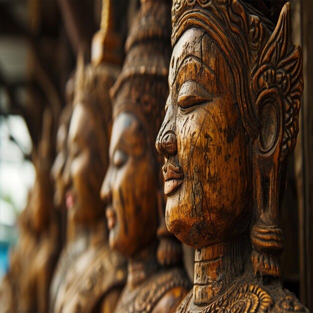 Foto una estatua de madera con la cara de un buda