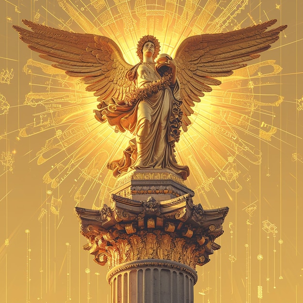 Foto estatua del majestuoso ángel con alas