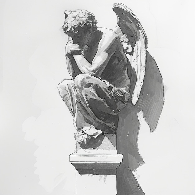 Foto estatua del majestuoso ángel con alas