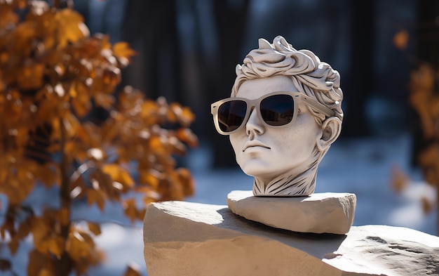 Estatua de mármol con gafas de color torso en un soporte