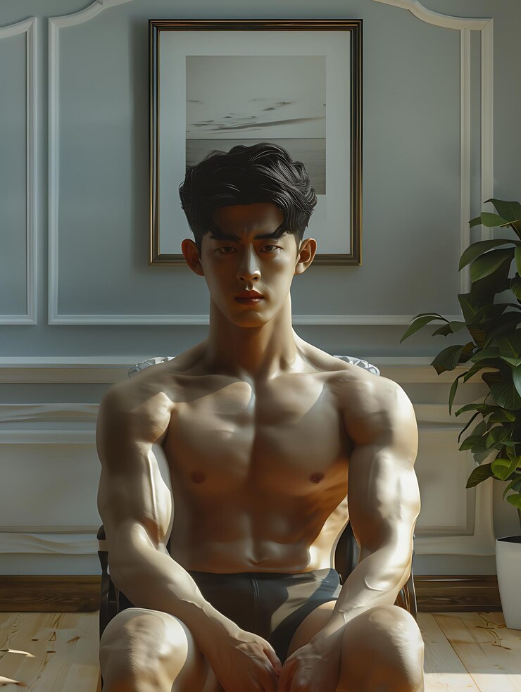 estatua masculina de arafed sentada en una silla en una habitación