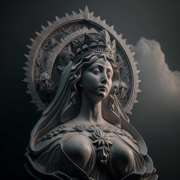 Una estatua de una mujer con una corona en la cabeza