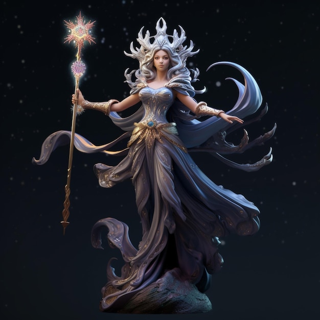 Una estatua de una mujer con una estrella en la cabeza y una gran figura blanca con una estrella en el brazo.