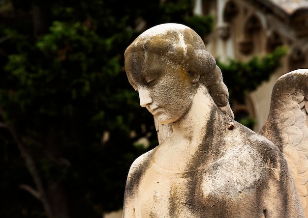 Una estatua de una mujer con el pelo largo.