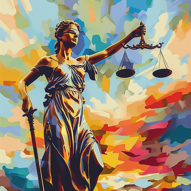 una estatua de una mujer sosteniendo una balanza con la palabra justicia en ella