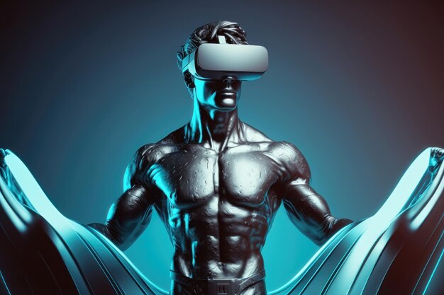 Estatua negra de David hombre con gafas de realidad virtual generada por IA