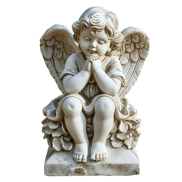 Estatua de niño ángel aislado en fondo blanco