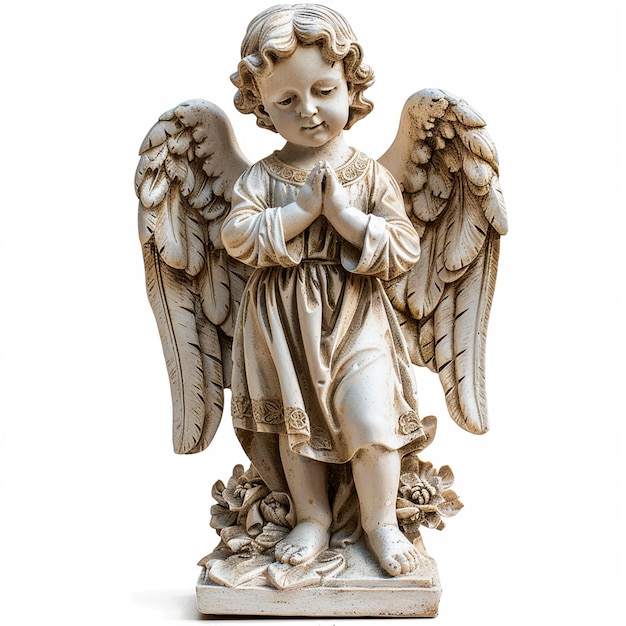 Estatua de niño ángel aislado en fondo blanco
