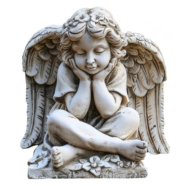 Foto estatua de niño ángel aislado en fondo blanco