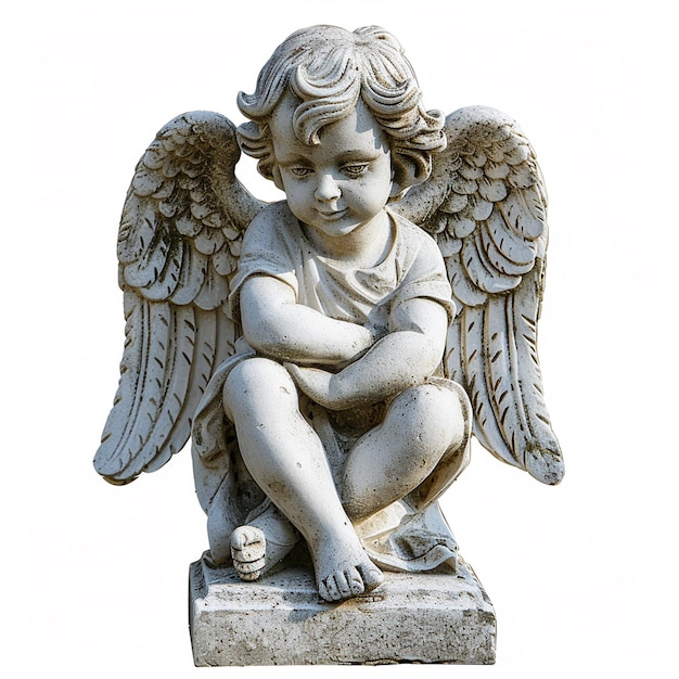 Estatua de niño ángel aislado en fondo blanco