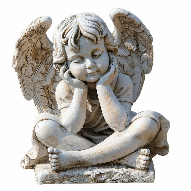 Foto estatua de niño ángel aislado en fondo blanco