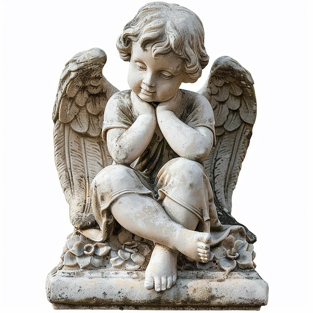 Estatua de niño ángel aislado en fondo blanco