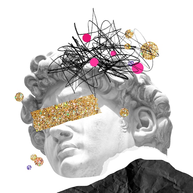 Estatua con los ojos vendados pegatina png oro cinta Washi fondo transparente