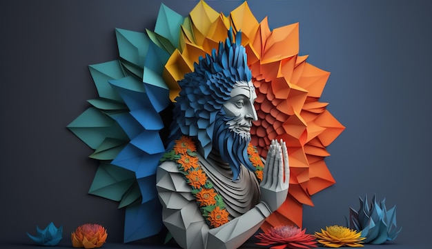 Estatua de origami de artesanía de flores coloridas